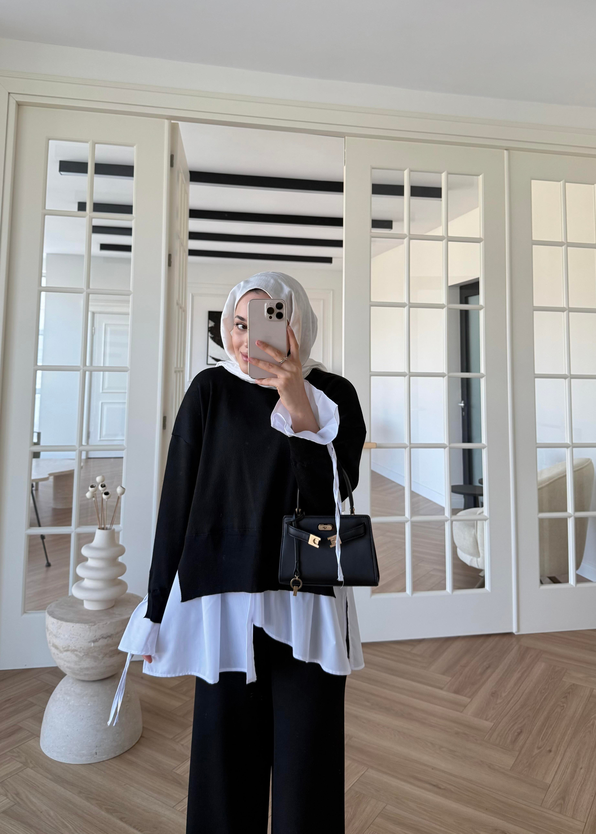 Triko Gömlek Detaylı Takım Siyah