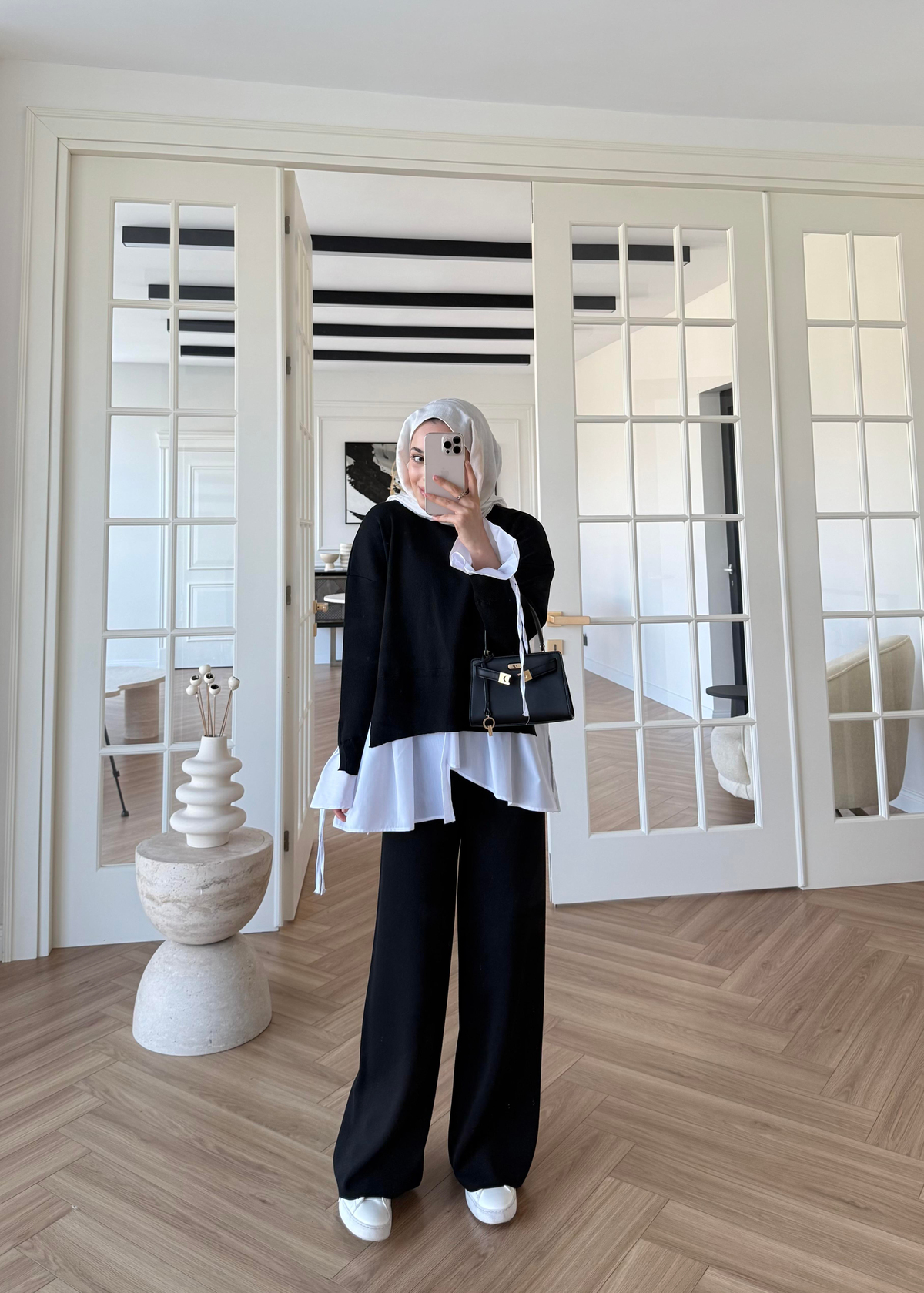 Triko Gömlek Detaylı Takım Siyah