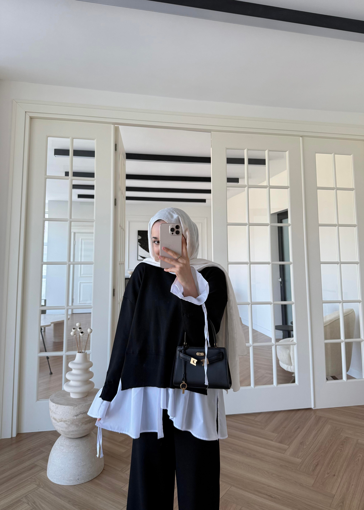 Triko Gömlek Detaylı Takım Siyah