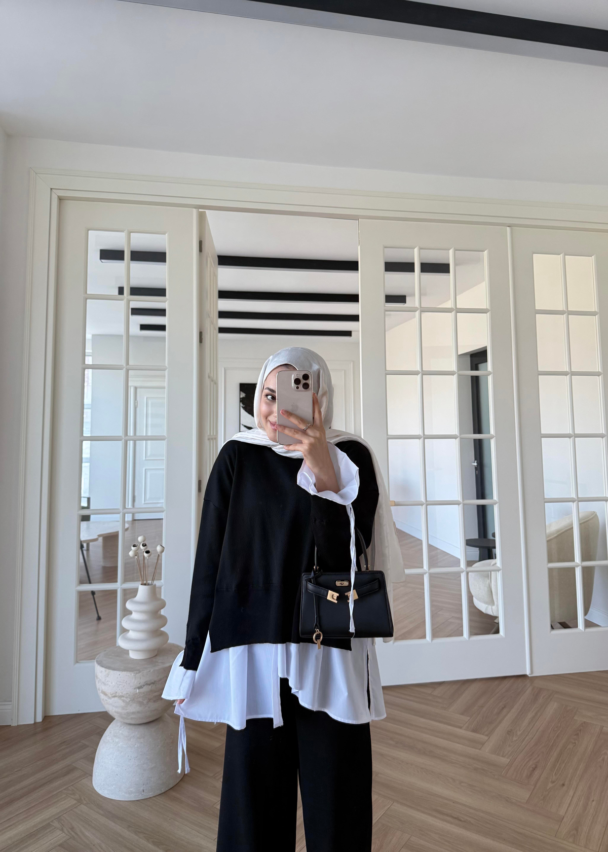 Triko Gömlek Detaylı Takım Siyah