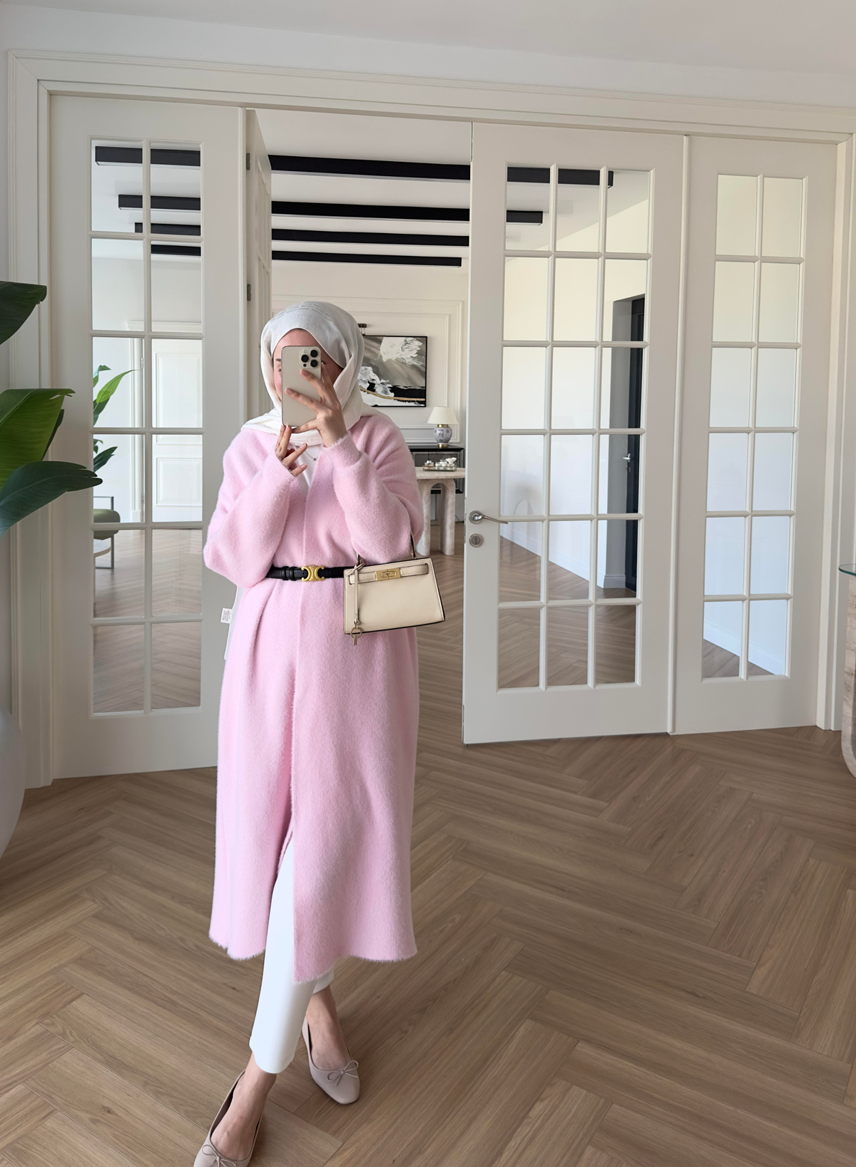 Uzun Angora Hırka Toz Pembe