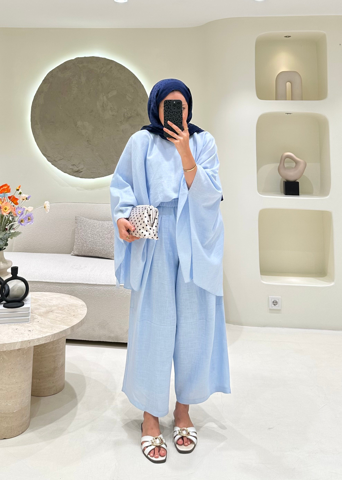 Valeria Premium Keten Takım Bebe Mavisi