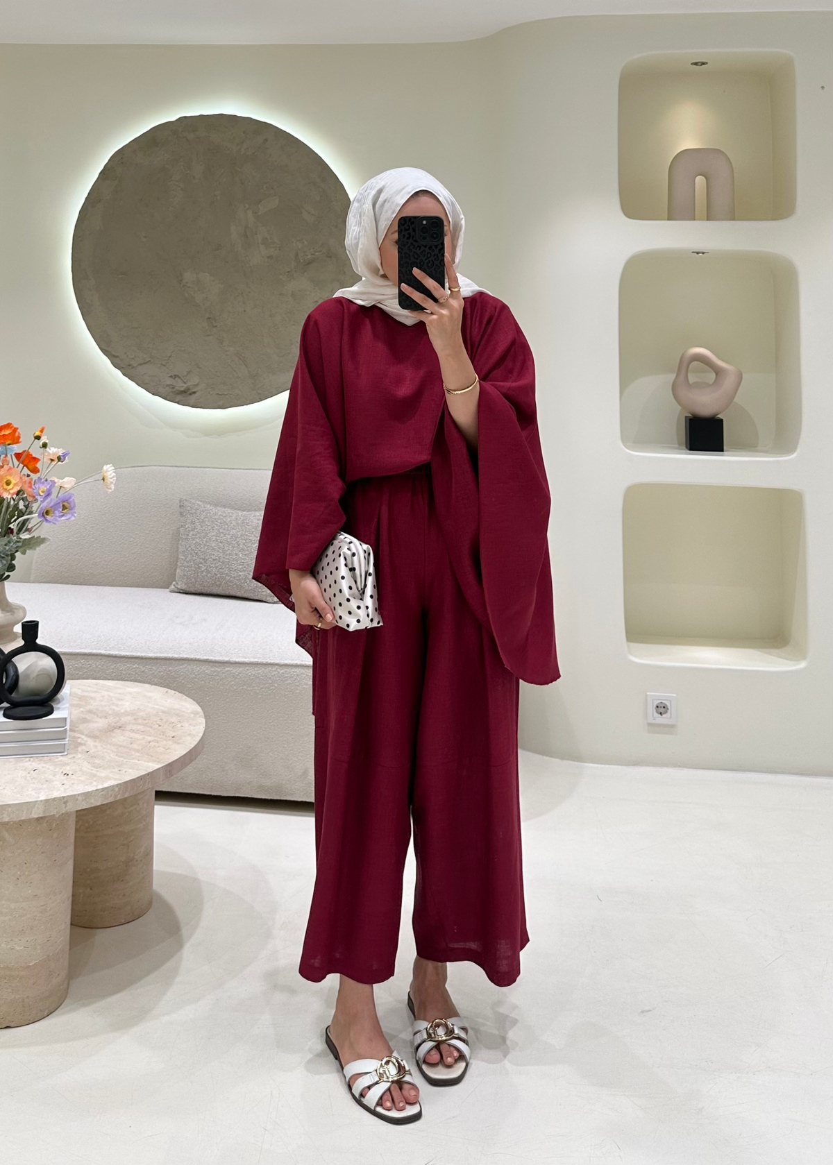 Valeria Premium Keten Takım Bordo
