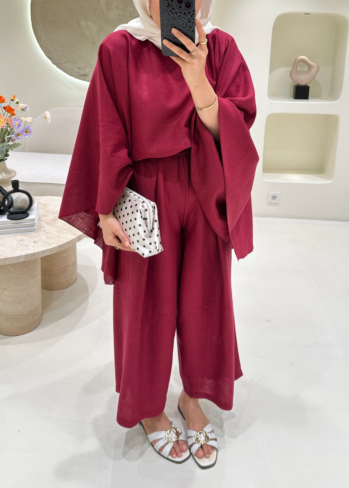 Valeria Premium Keten Takım Bordo