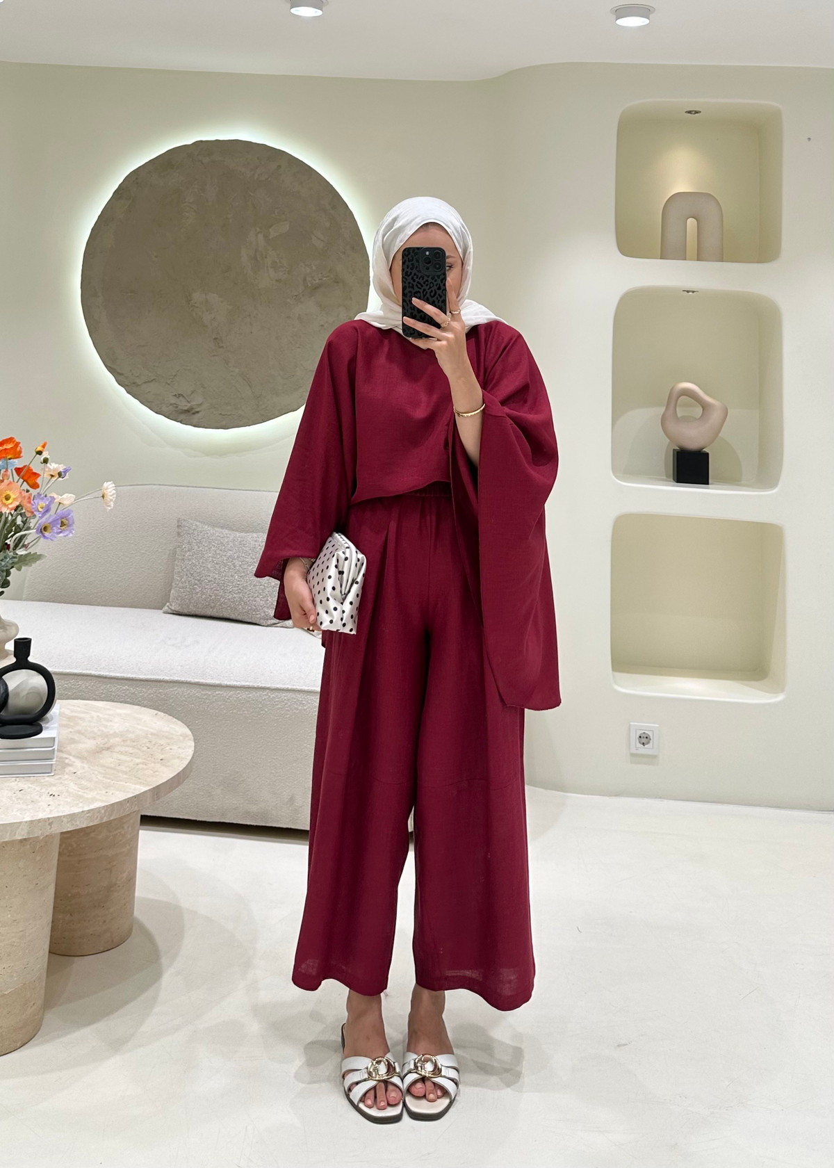 Valeria Premium Keten Takım Bordo
