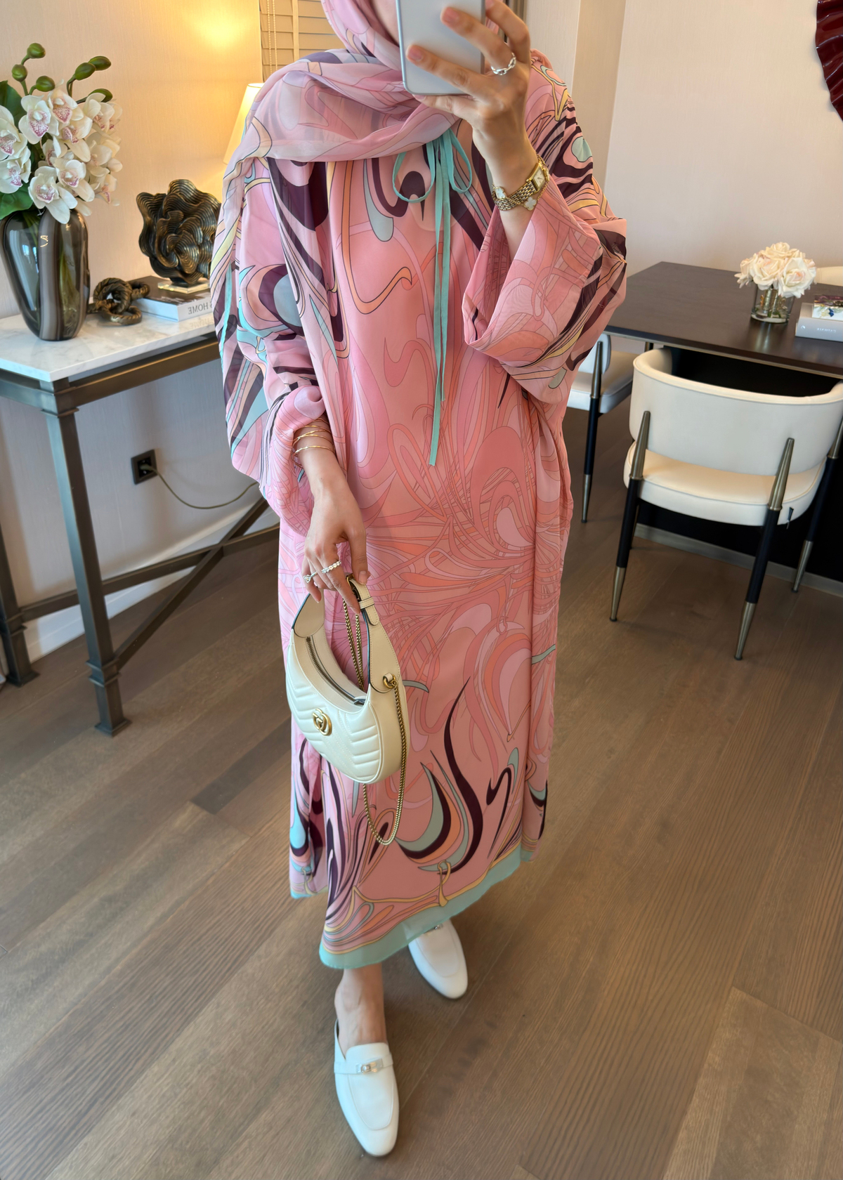 Vera Desenli Elbise Pembe