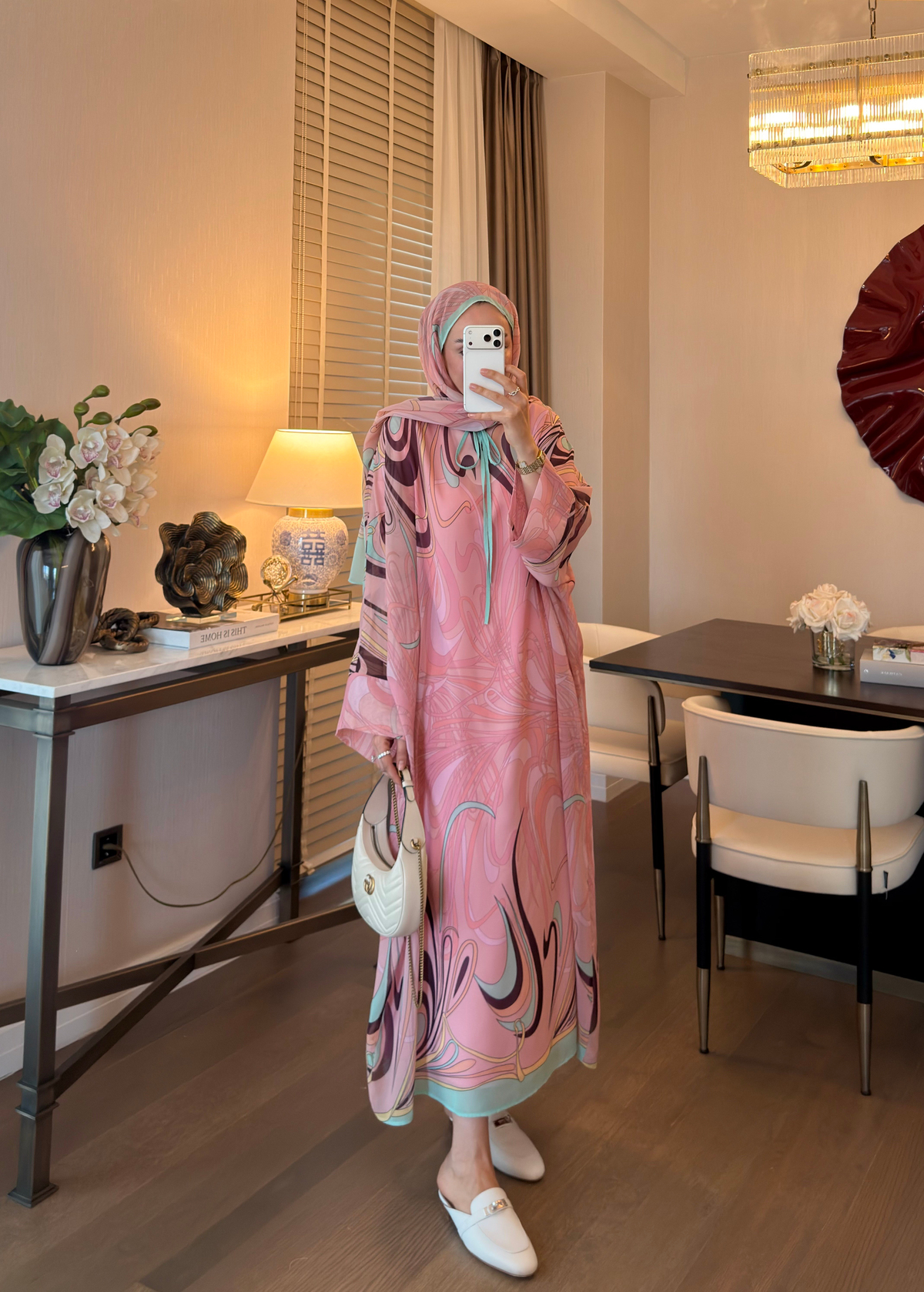 Vera Desenli Elbise Pembe