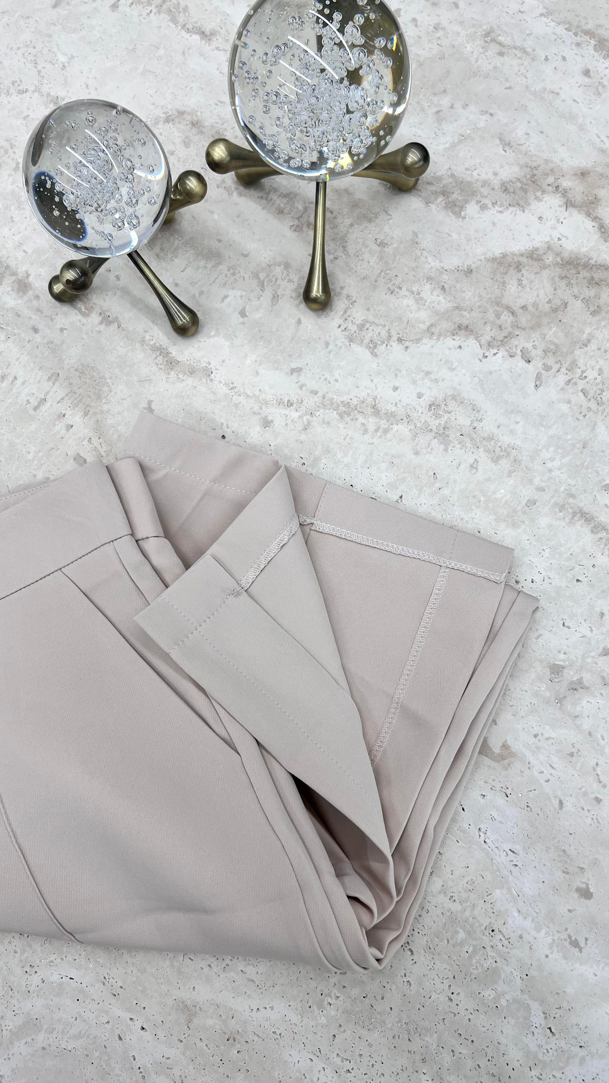 Yan Yırtmaçlı Krep Pantolon Bej