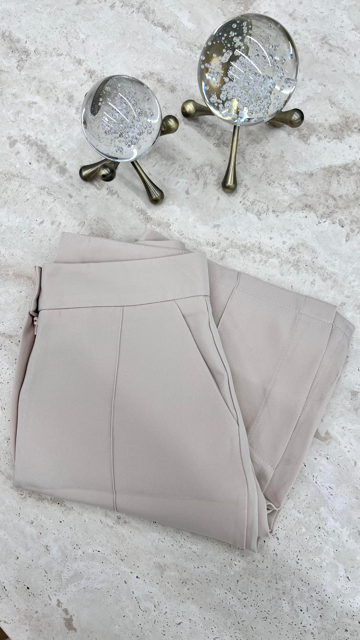Yan Yırtmaçlı Krep Pantolon Bej