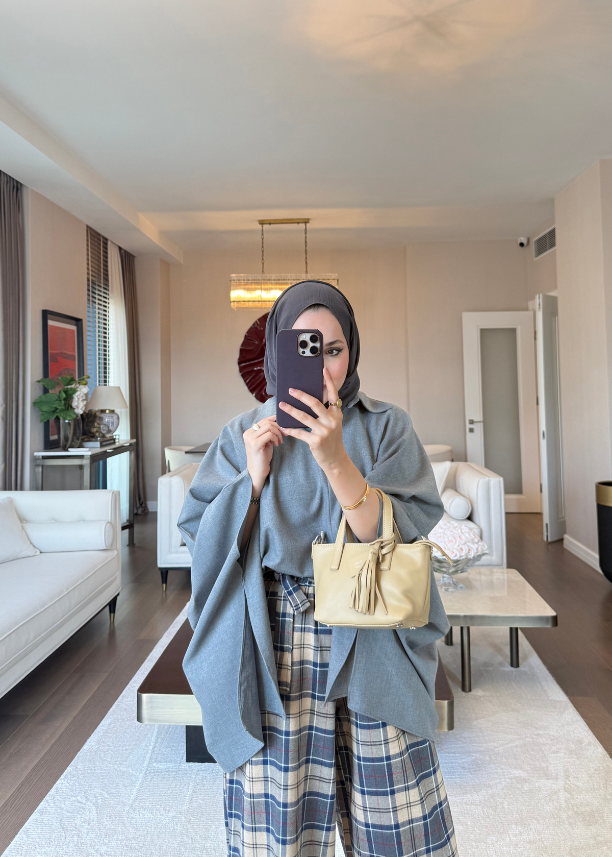 Yarım Fermuarlı Oversize Yarasa Bluz Gri