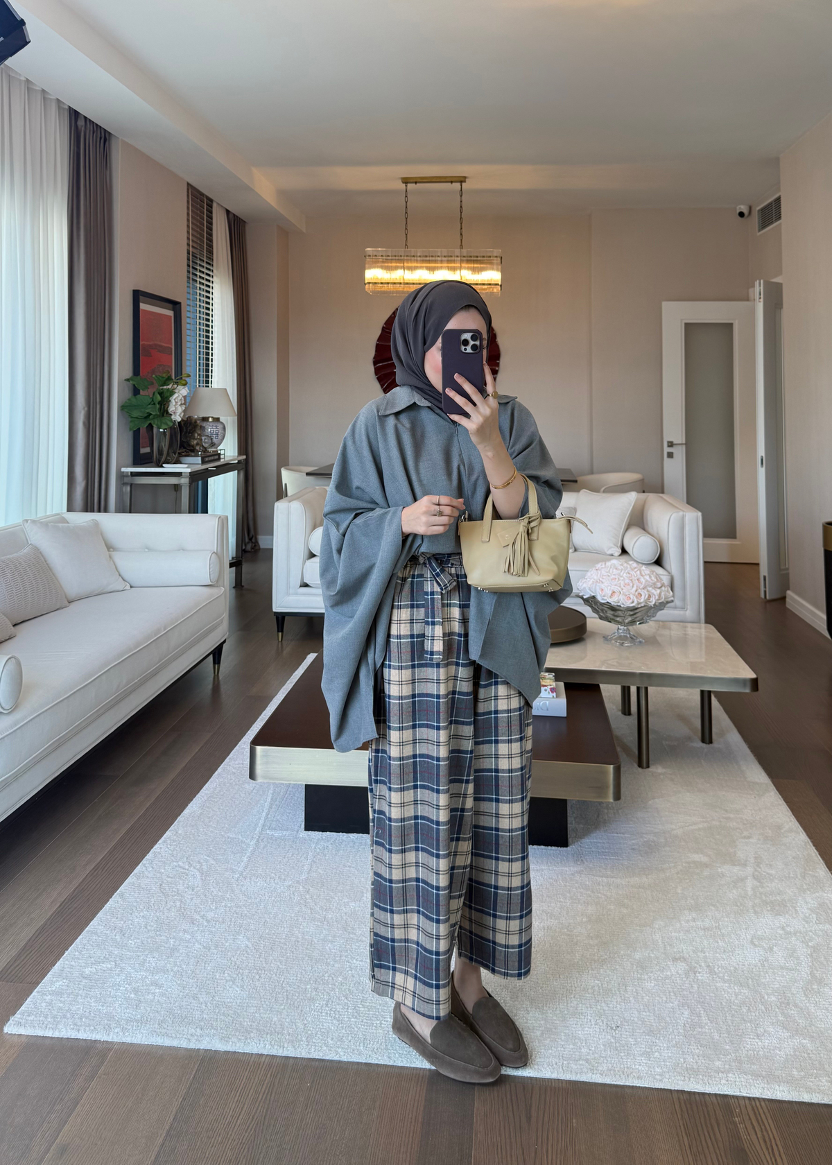 Yarım Fermuarlı Oversize Yarasa Bluz Gri