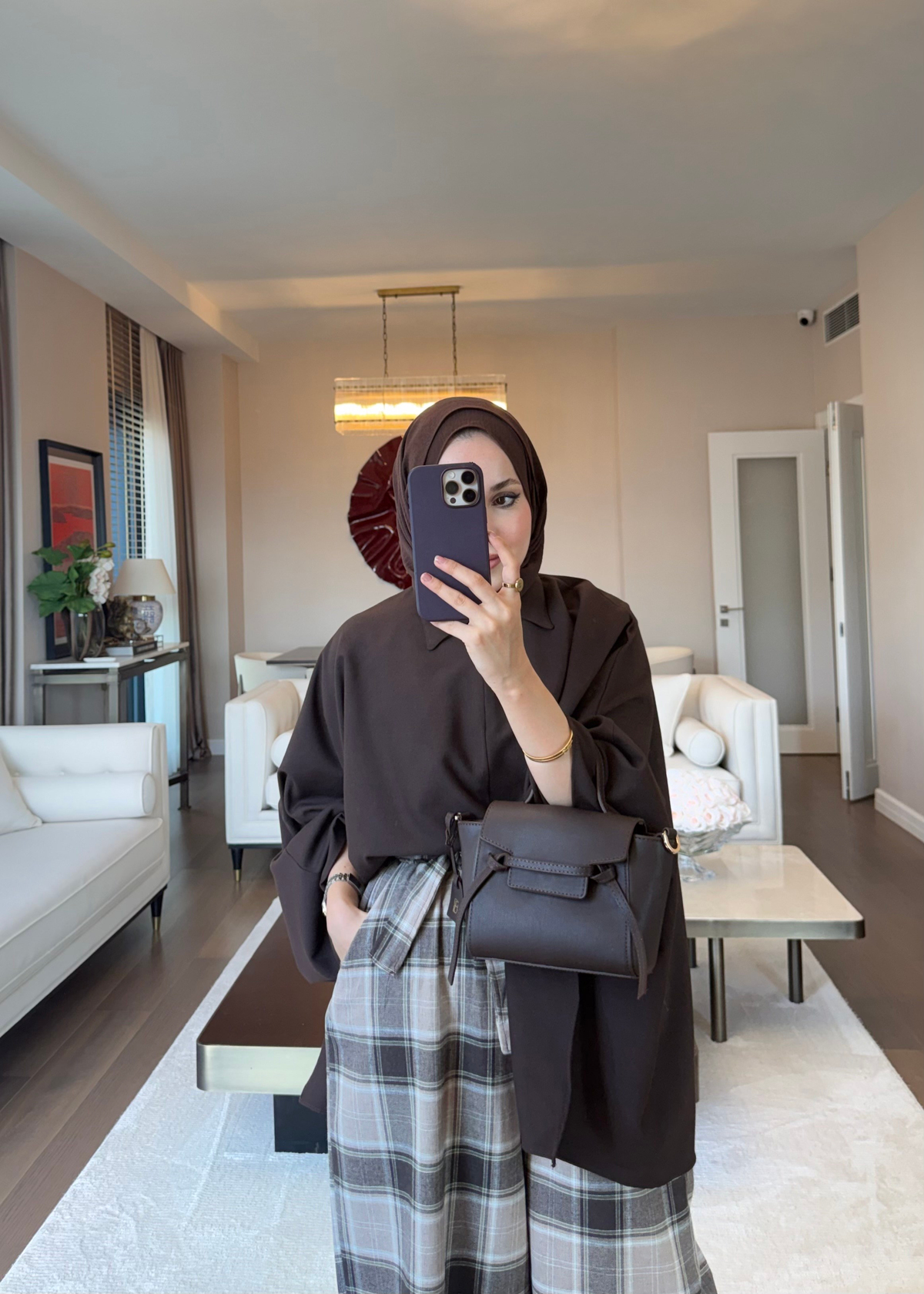 Yarım Fermuarlı Oversize Yarasa Bluz Kahverengi
