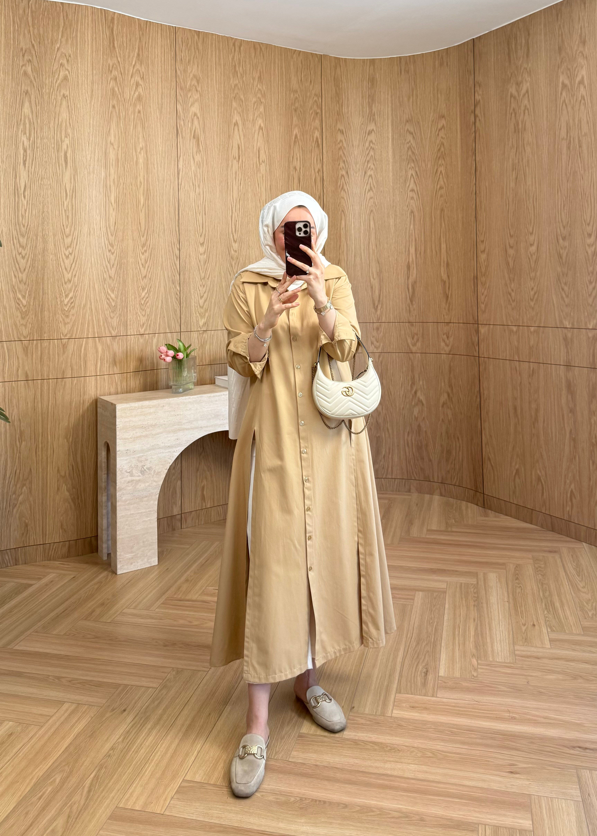 Yırtmaçlı Poplin Gömlek Camel 