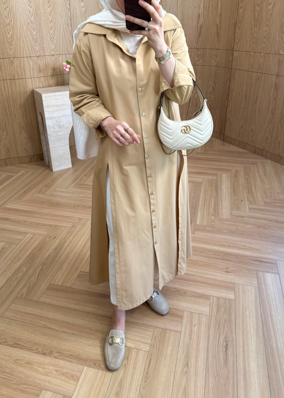 Yırtmaçlı Poplin Gömlek Camel 