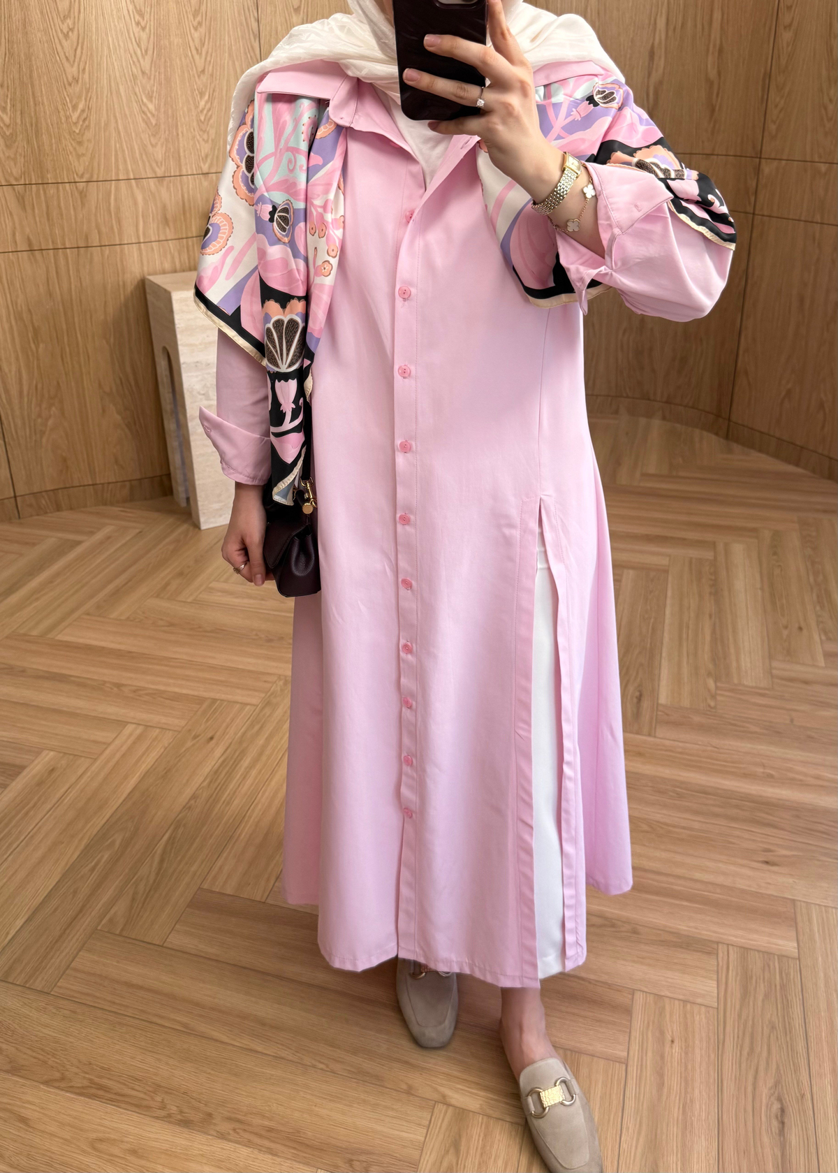 Yırtmaçlı Poplin Gömlek Pembe 