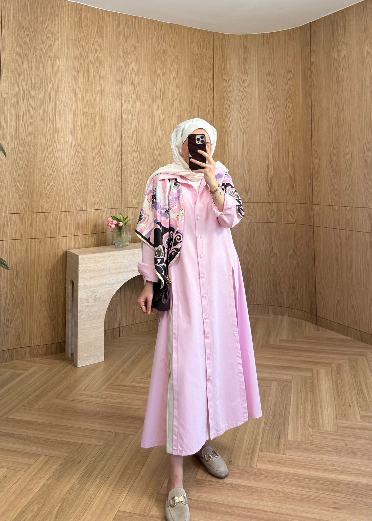 Yırtmaçlı Poplin Gömlek Pembe 