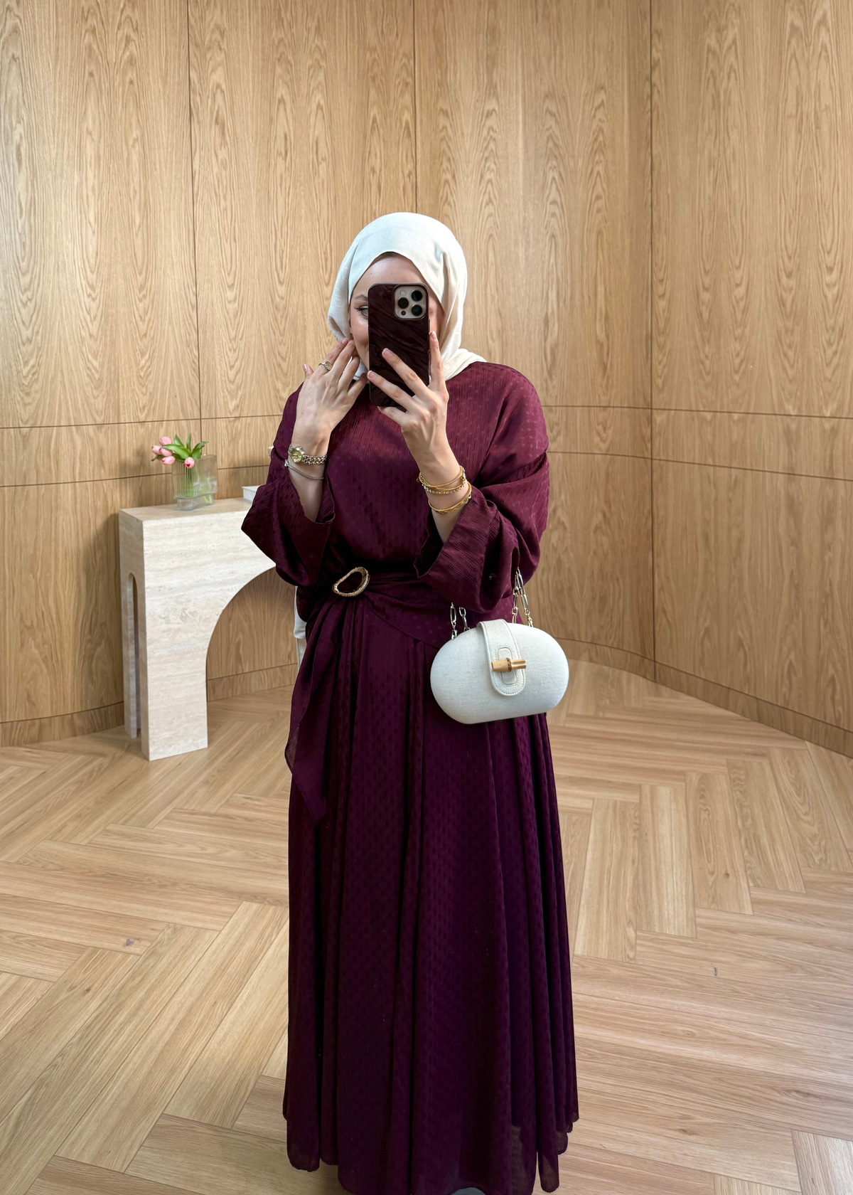 Yoryo Şifon Puantiye Etekli Takım  Burgundy