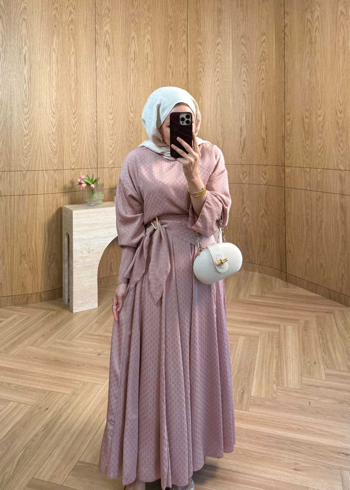 Yoryo Şifon Puantiye Etekli Takım  Pudra