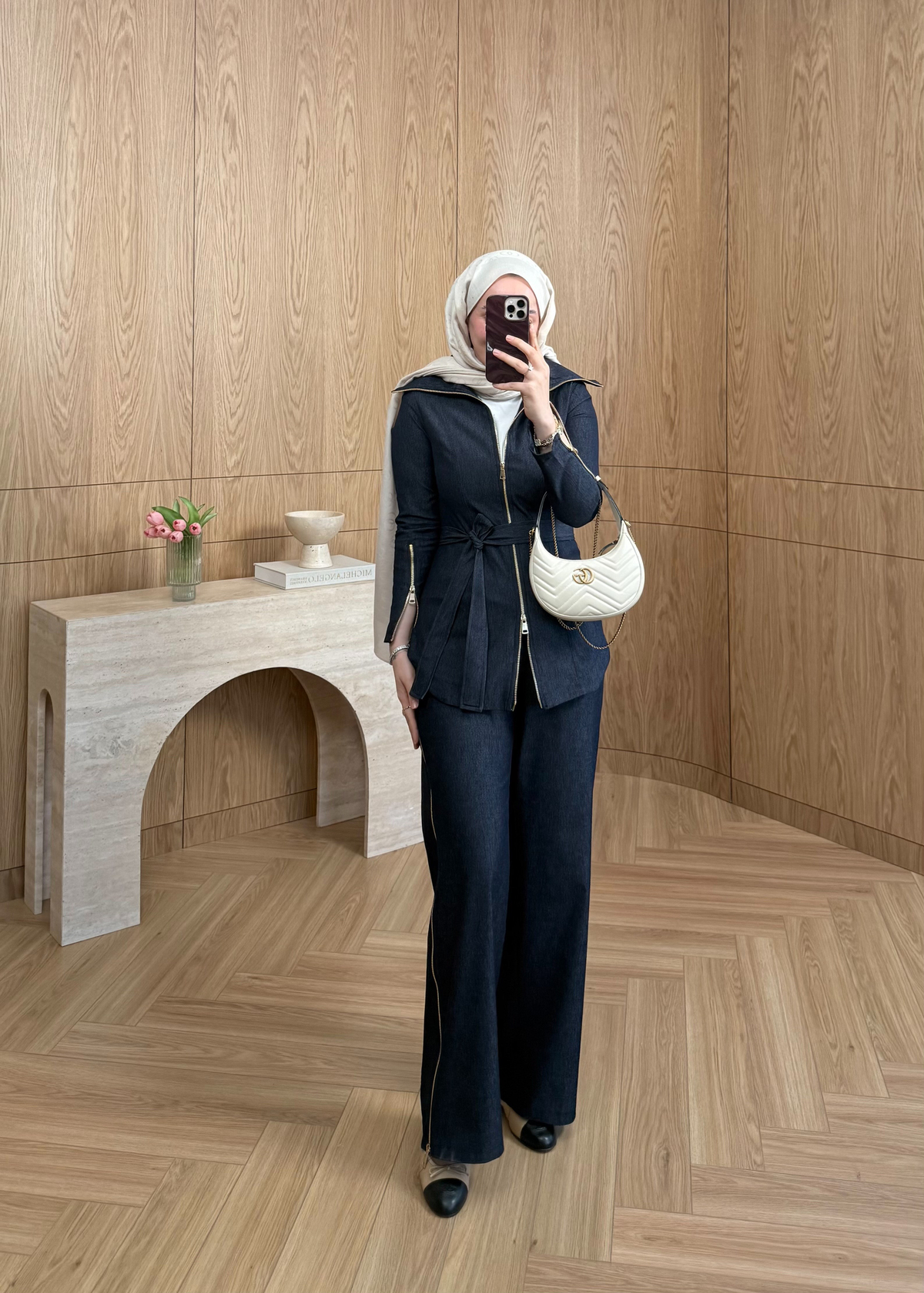 Zana Fermuarlı Denim Takım Lacivert