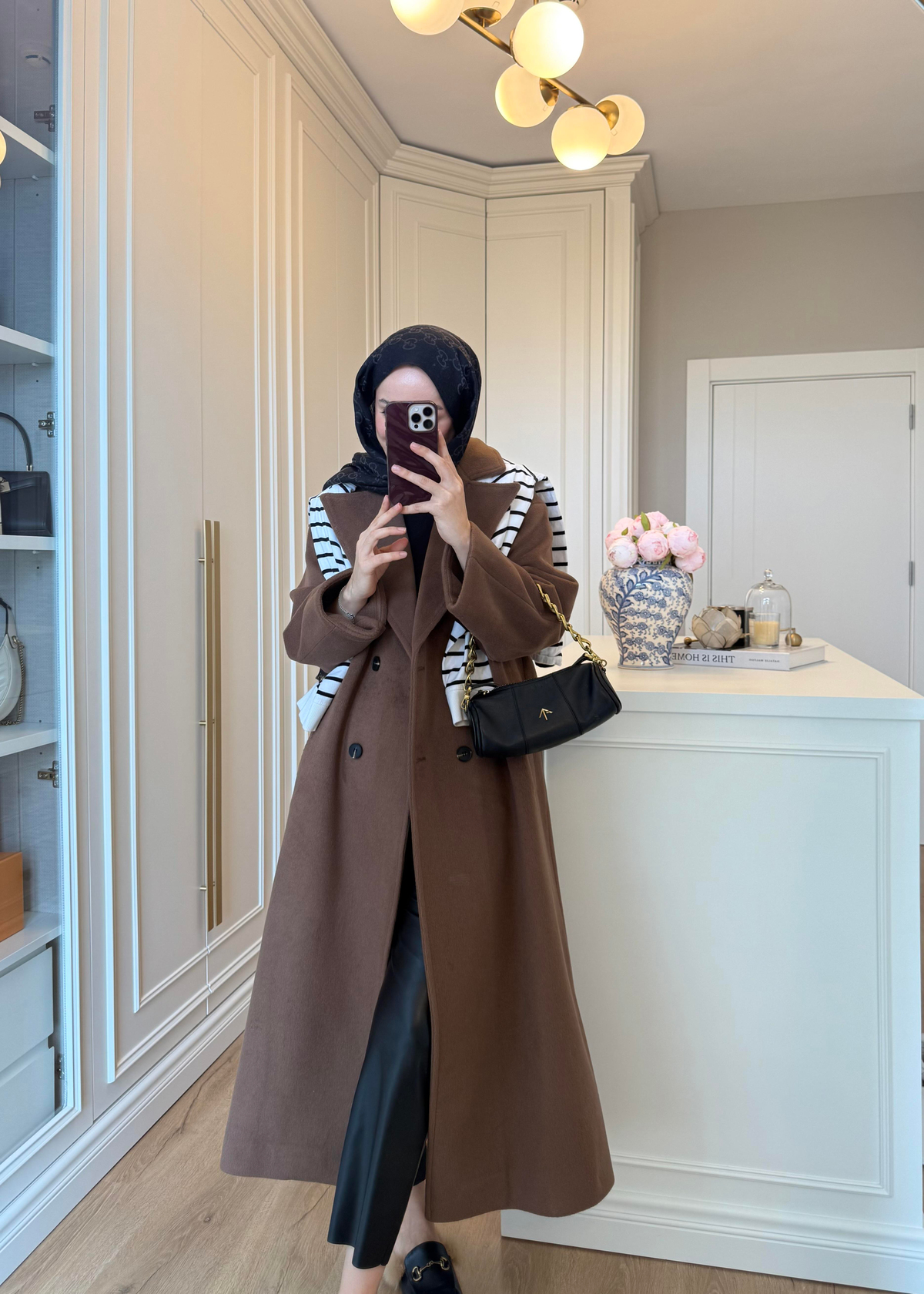 ZR Muadili Oversize Kaşe Kaban Kahverengi