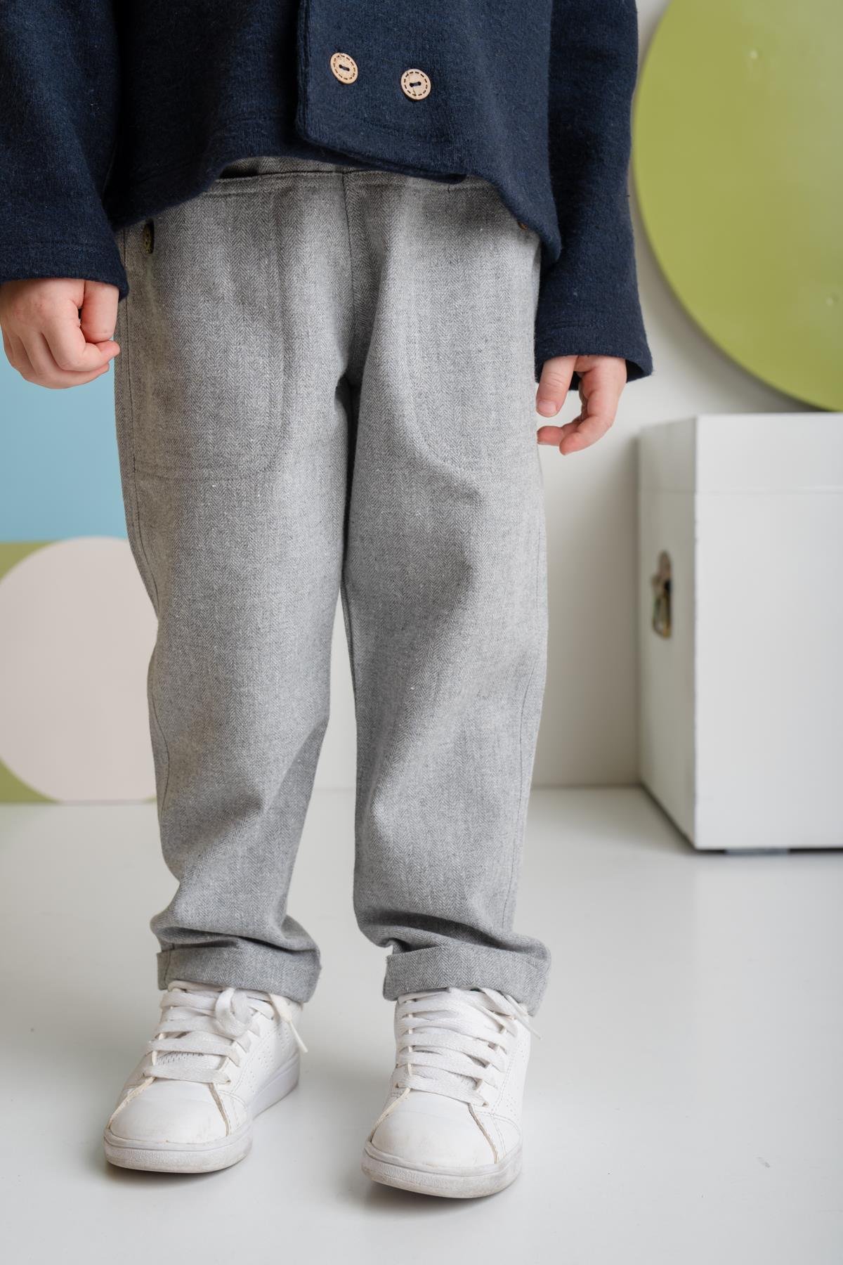 Erkek Bebek Cepli Dokuma Pantolon - Gri