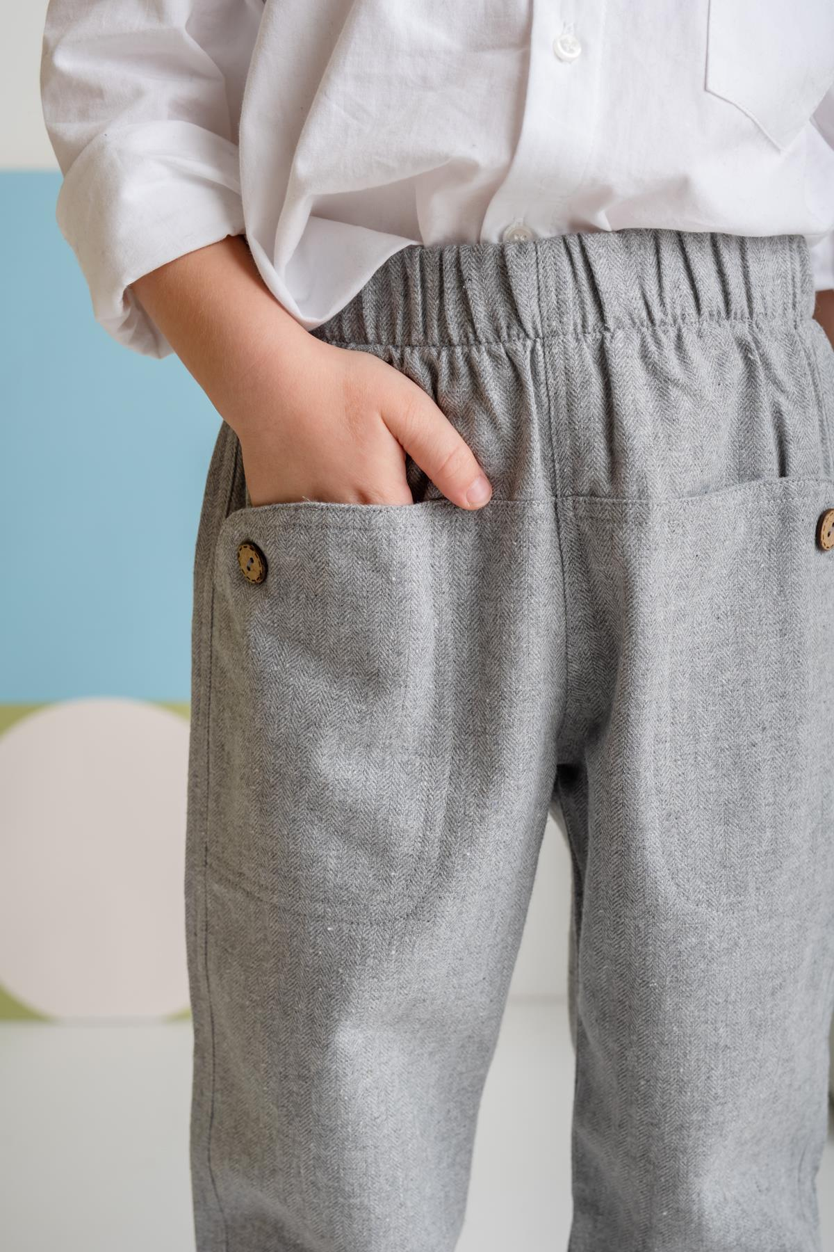 Erkek Bebek Cepli Dokuma Pantolon - Gri