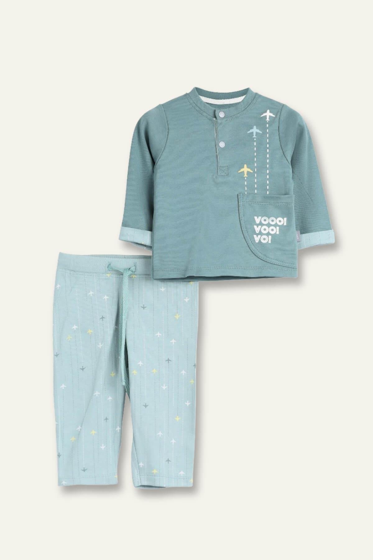 Erkek Bebek Cepli T-shirt ve Tek Alt İkili Takım - Mint