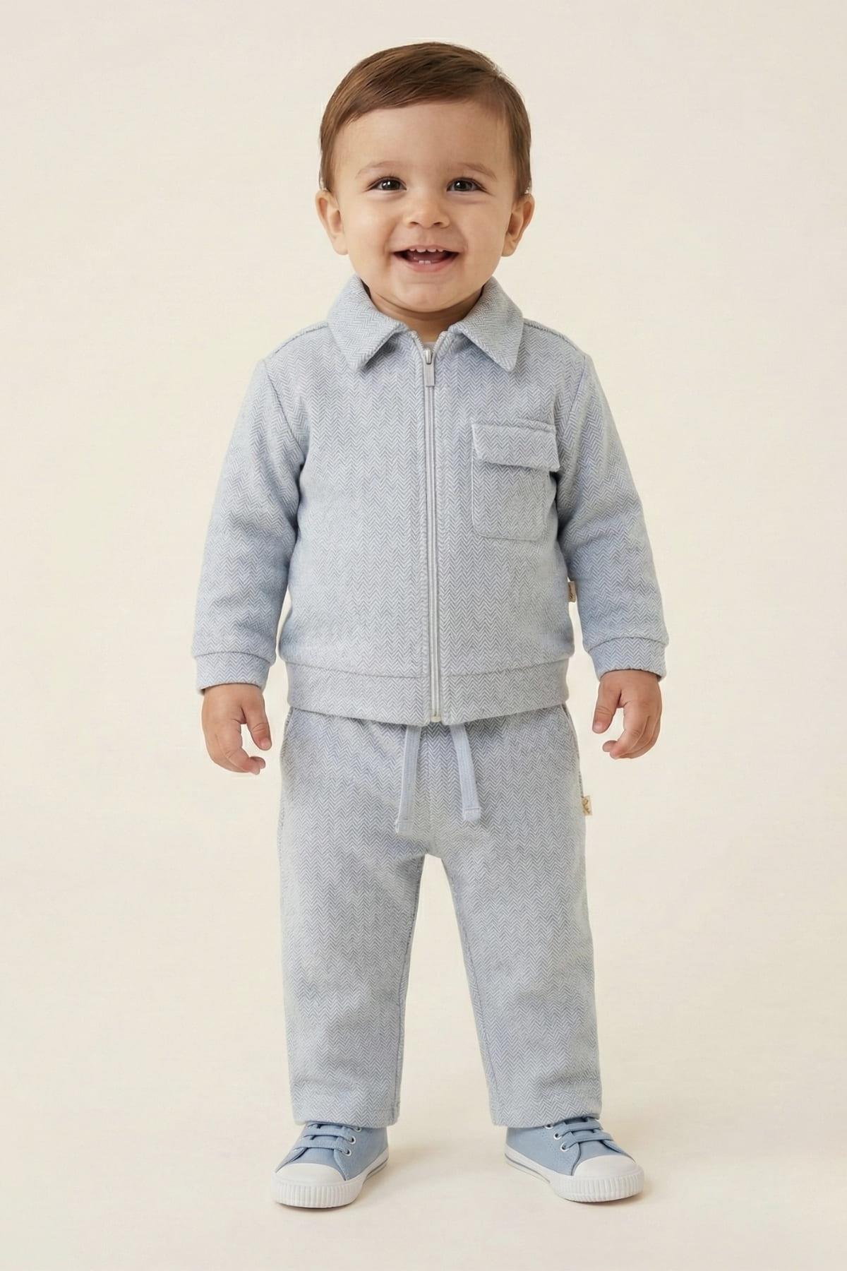 Erkek Bebek Fermuarlı Örme Ceket - Gri