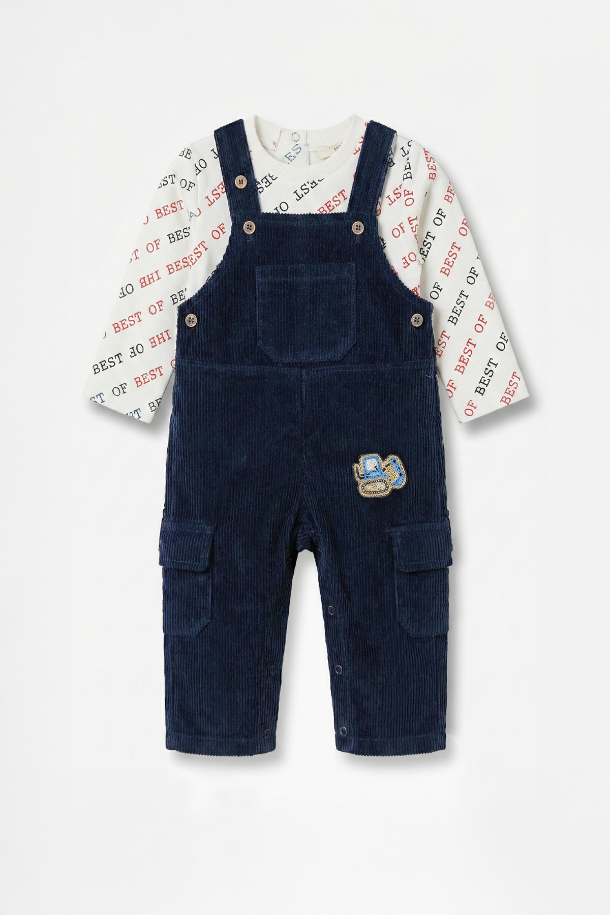 Erkek Bebek Kadife Salopet ve T-shirt İkili Takım - Lacivert