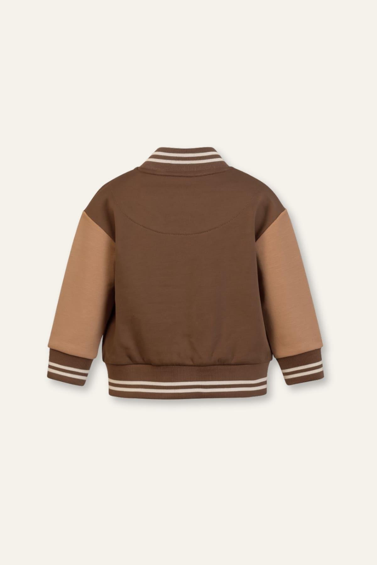Erkek Bebek Nakış Detaylı Bomber Ceket - Kahve
