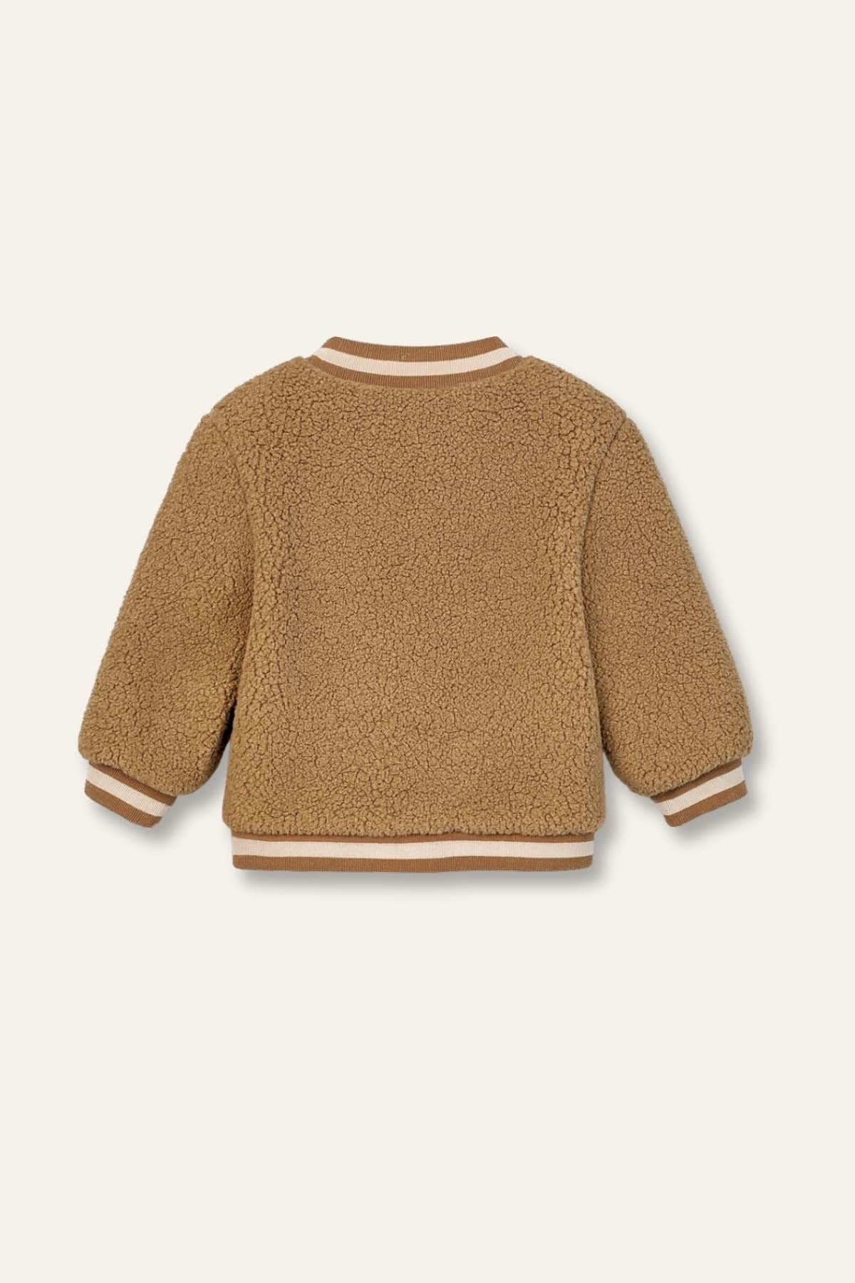 Erkek Bebek Nakış Detaylı Peluş Mont - Bej