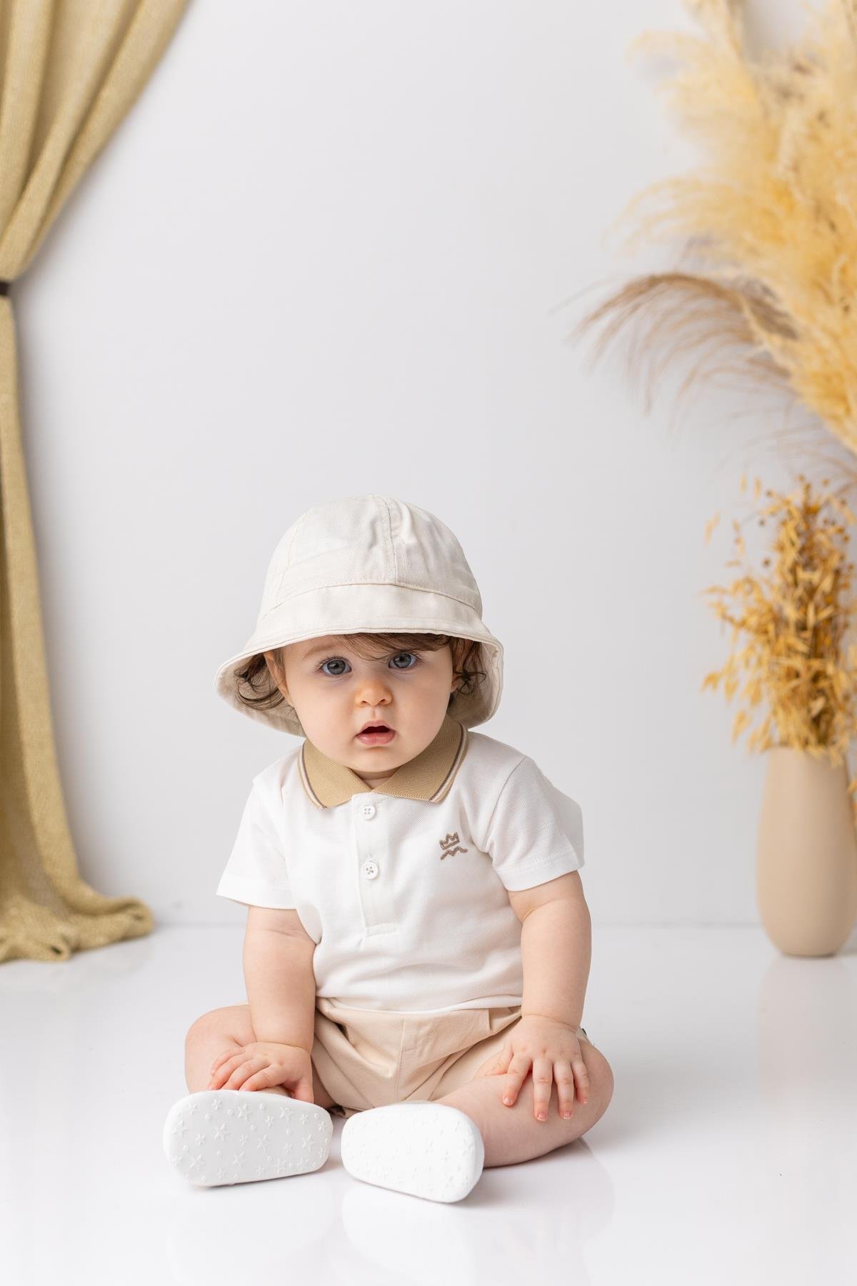 Erkek  Bebek Polo Yaka  T-shirt - Ekru