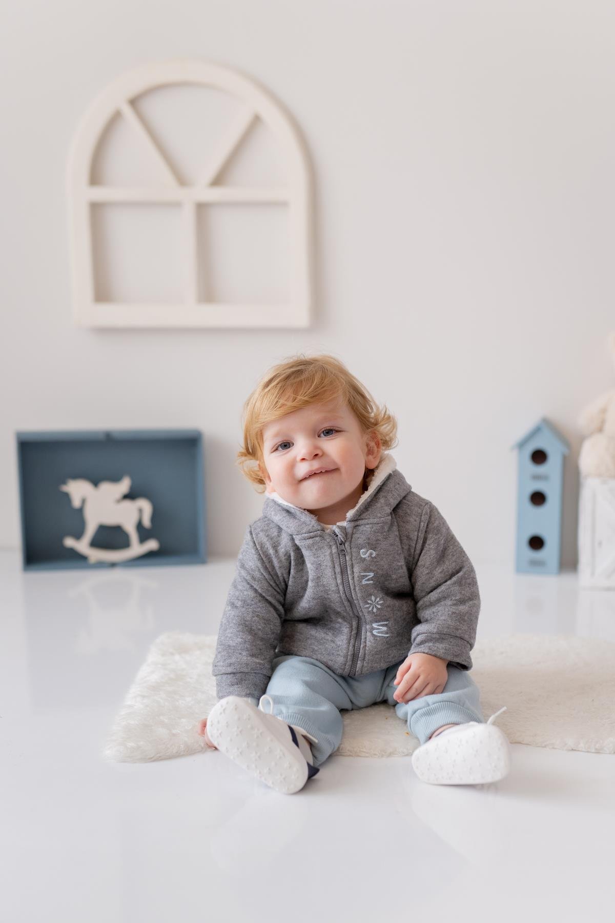 Erkek Bebek Snow Baskılı Üçlü Takım - Mint