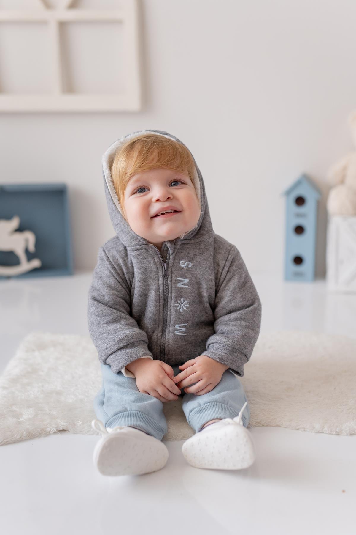 Erkek Bebek Snow Baskılı Üçlü Takım - Mint