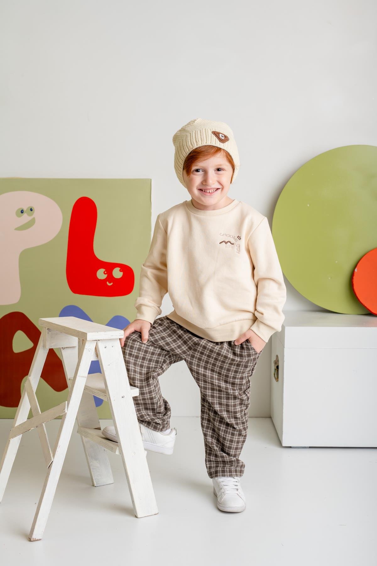 Erkek Bebek Sweatshirt ve Pantolon Takım - Kahve