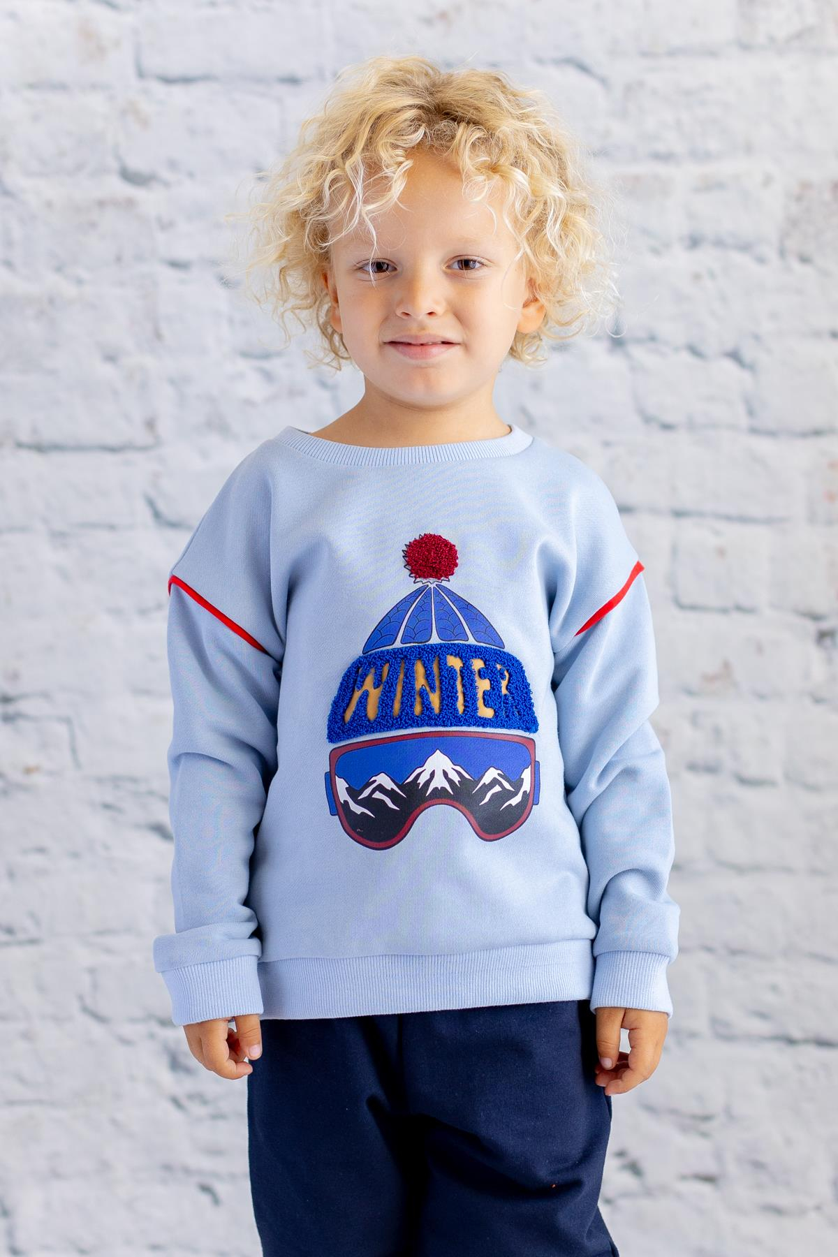 Erkek Çocuk Baskı Nakış Detaylı Sweatshirt - Mavi