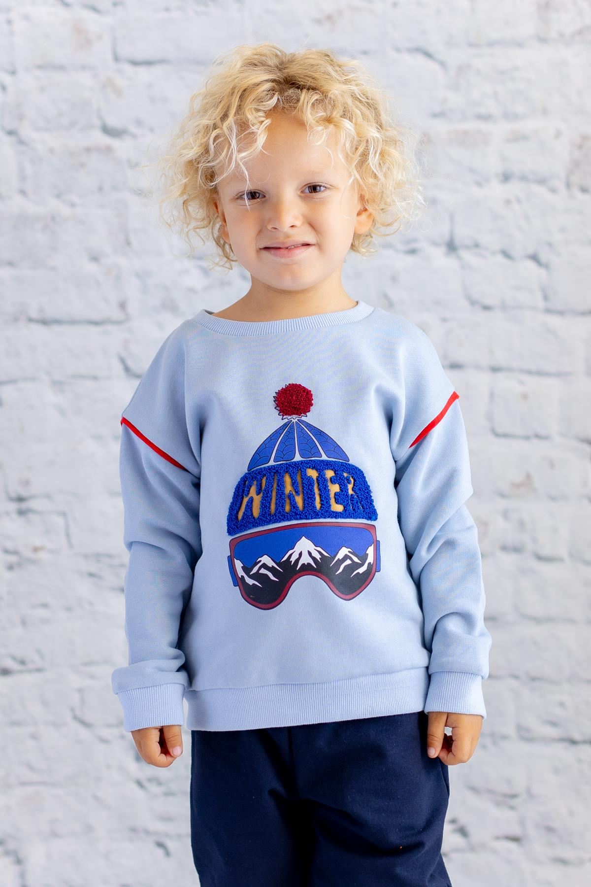 Erkek Çocuk Baskı Nakış Detaylı Sweatshirt - Mavi