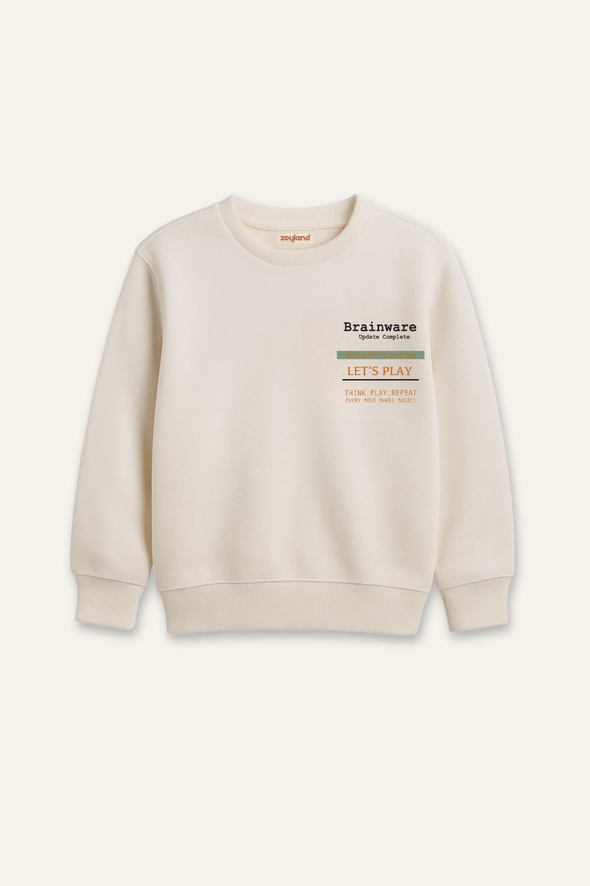 Erkek Çocuk Baskılı Sweatshirt - Krem