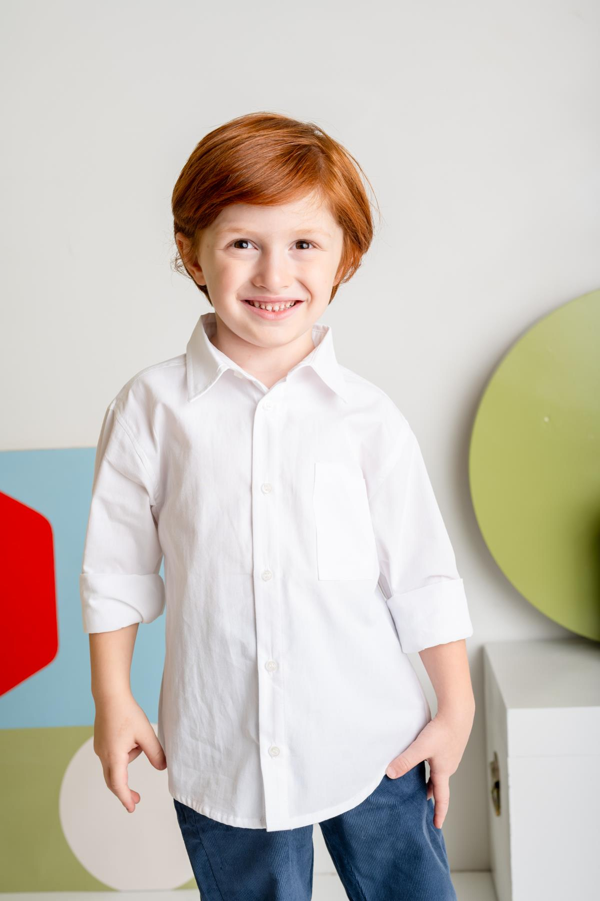 Erkek Çocuk Cep Detaylı Poplin Gömlek - Beyaz