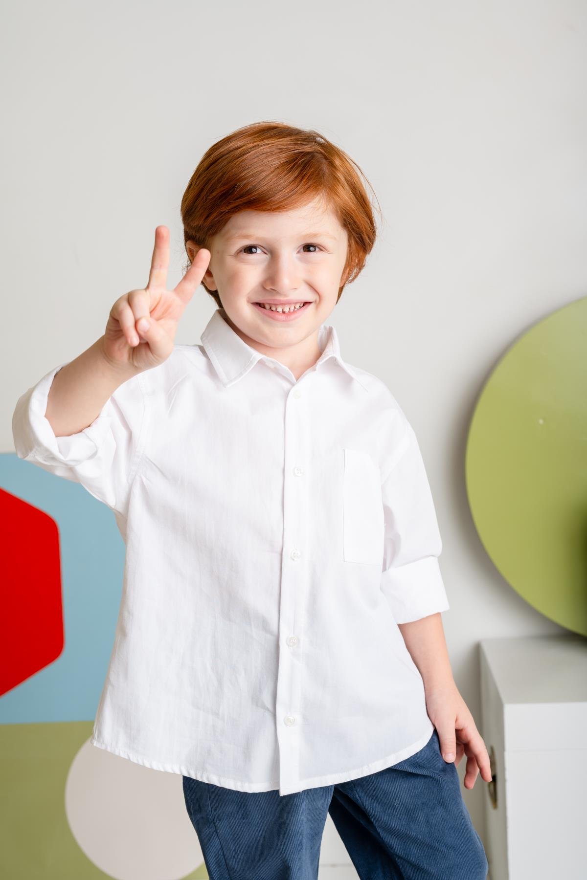 Erkek Çocuk Cep Detaylı Poplin Gömlek - Beyaz