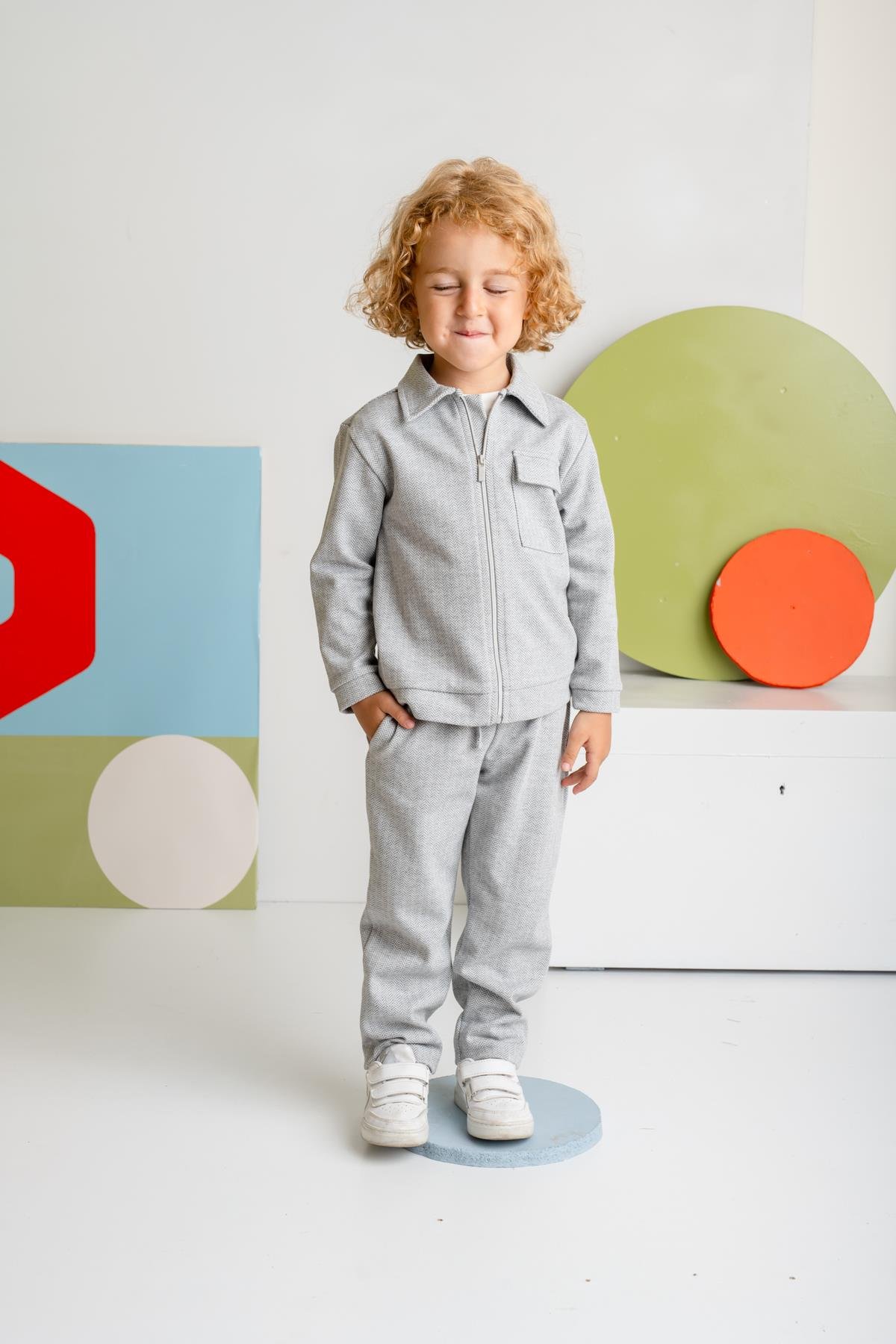 Erkek Çocuk Cepli Örme Pantolon - Gri