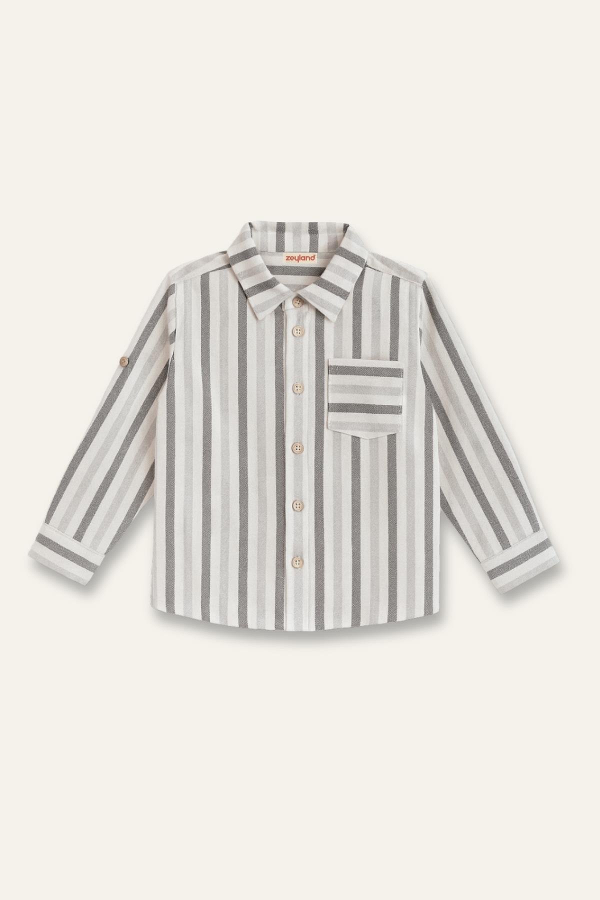 Erkek Çocuk Çizgili İnce Kaşe Gömlek - Gri
