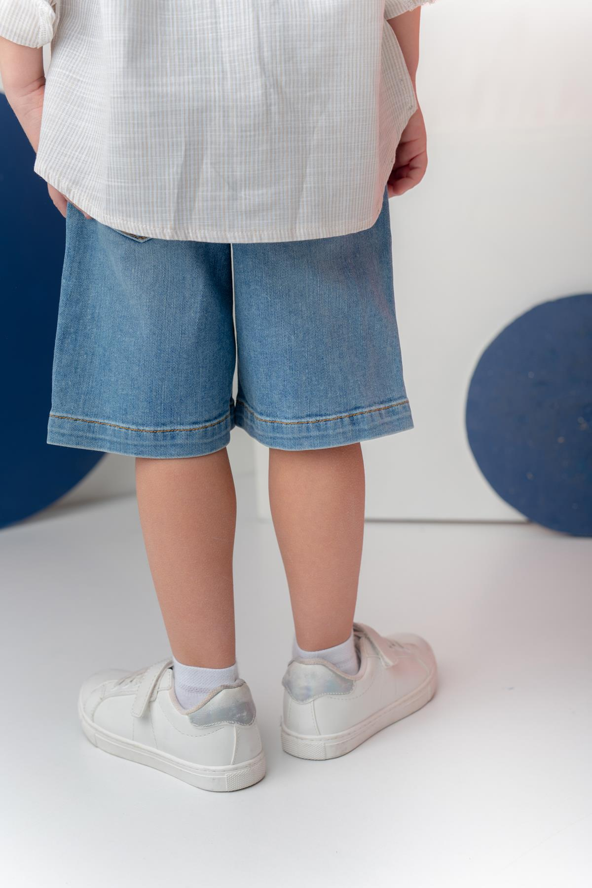 Erkek Çocuk Denim Beli Lastikli Şort - İndigo