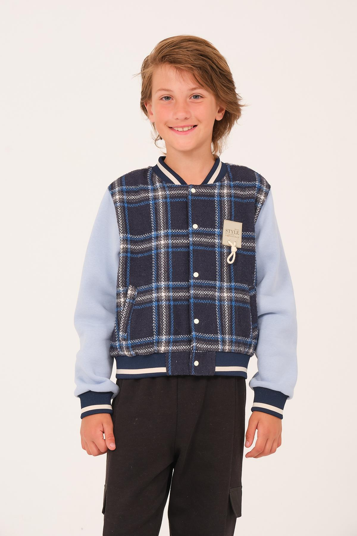 Erkek Çocuk Ekose Desen Kolej Ceket - Lacivert