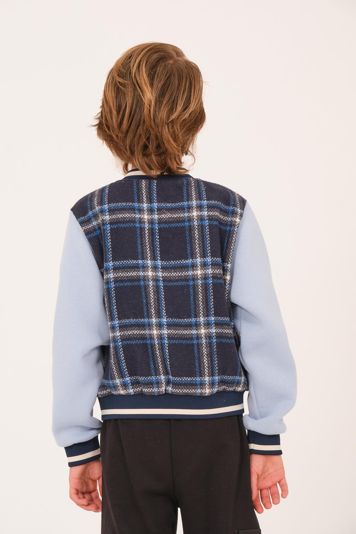 Erkek Çocuk Ekose Desen Kolej Ceket - Lacivert