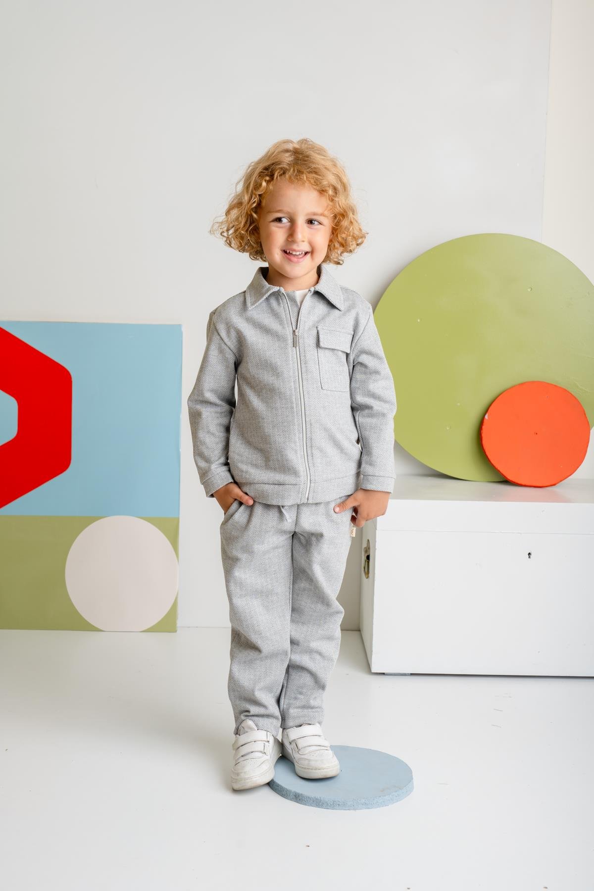 Erkek Çocuk Fermuarlı Örme Ceket - Gri