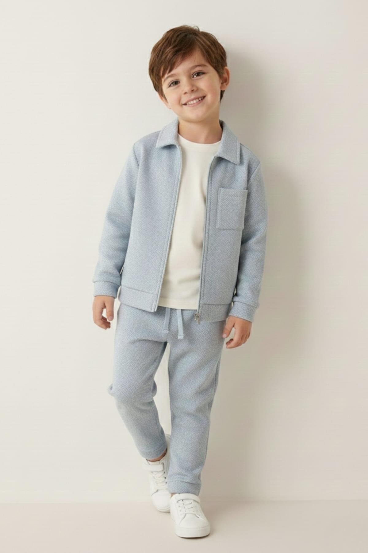 Erkek Çocuk Fermuarlı Örme Ceket - Gri