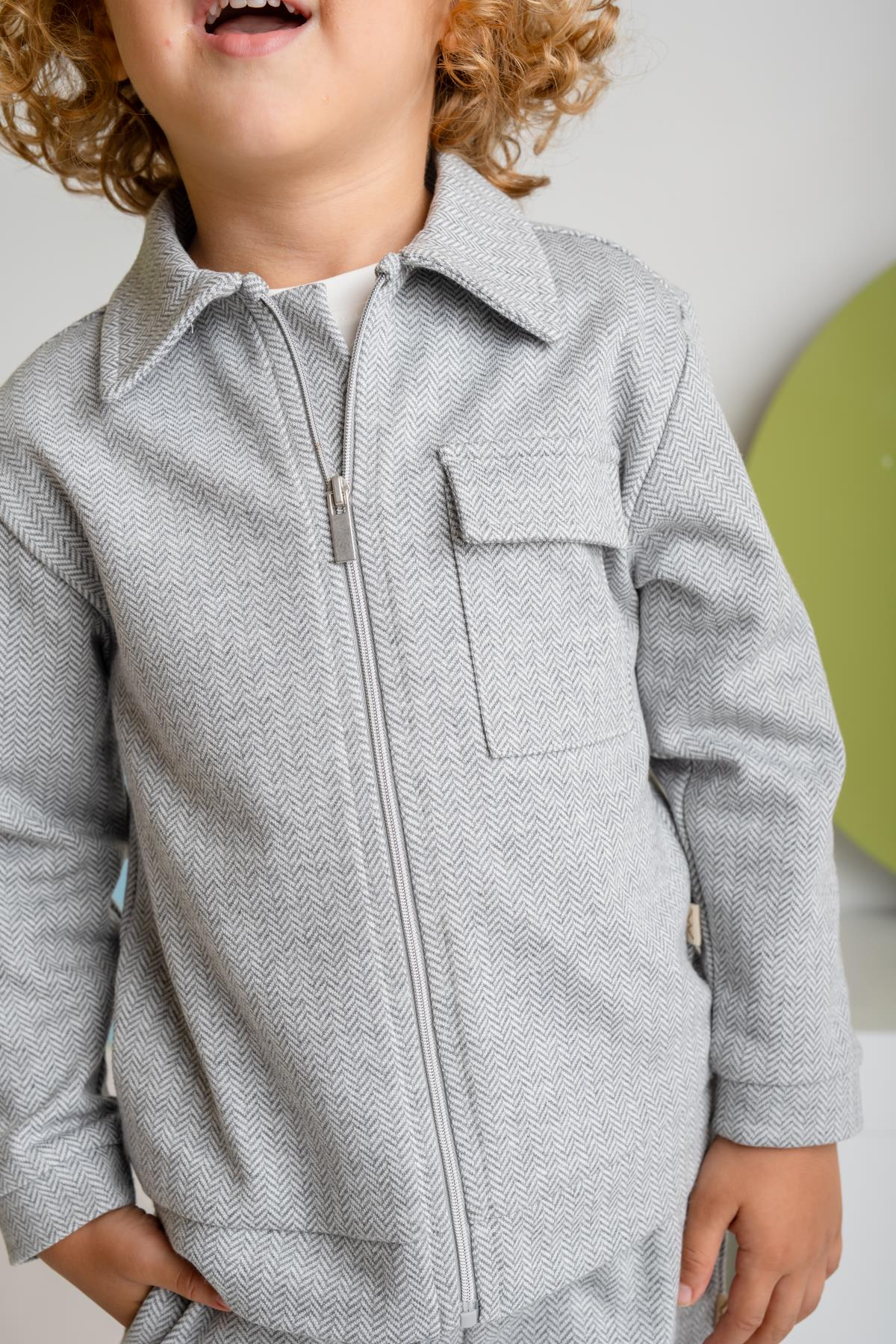 Erkek Çocuk Fermuarlı Örme Ceket - Gri