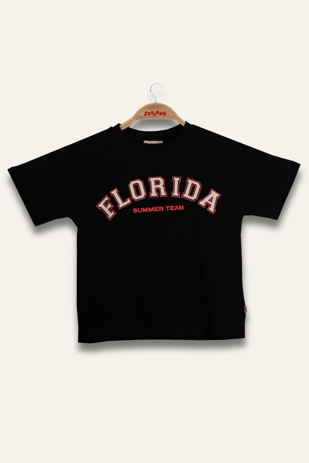 Erkek Çocuk Florida Baskılı T-Shirt - Siyah