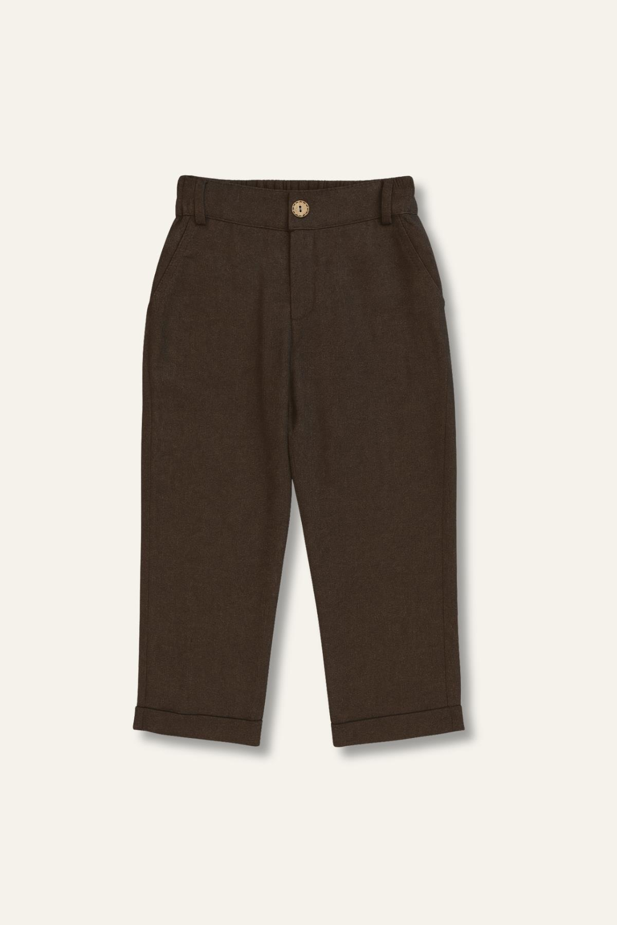 Erkek Çocuk İnce Kaşe Klasik Pantalon  - Kahverengi